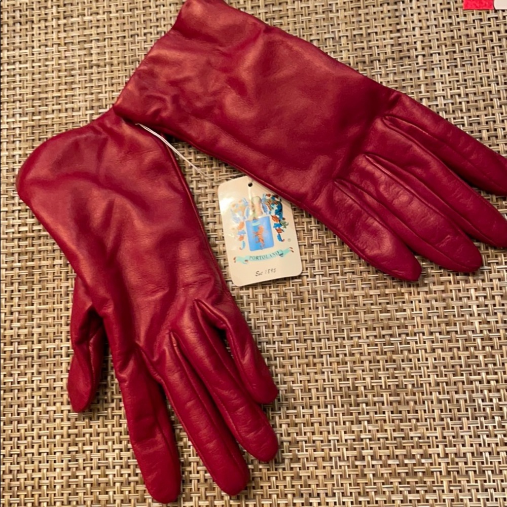 Portolano Red Leather and Cashmere 7.5 Gloves